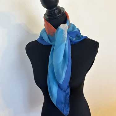 Vintage Womens Square Scarf Blue Geometric Polyes… - image 1