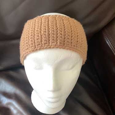 Vintage Hand Knit Tan Beige Stretch Headband