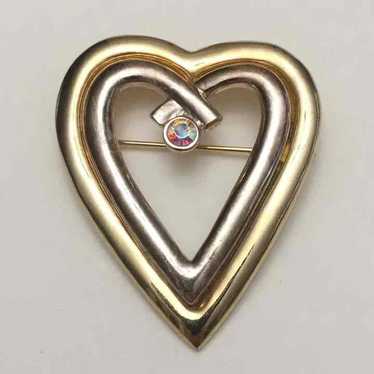 Vintage Gold Tone Heart Brooch Pin - image 1