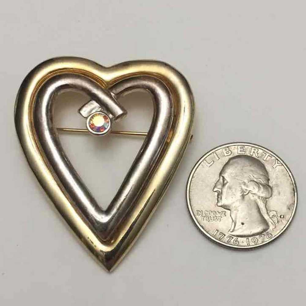 Vintage Gold Tone Heart Brooch Pin - image 2