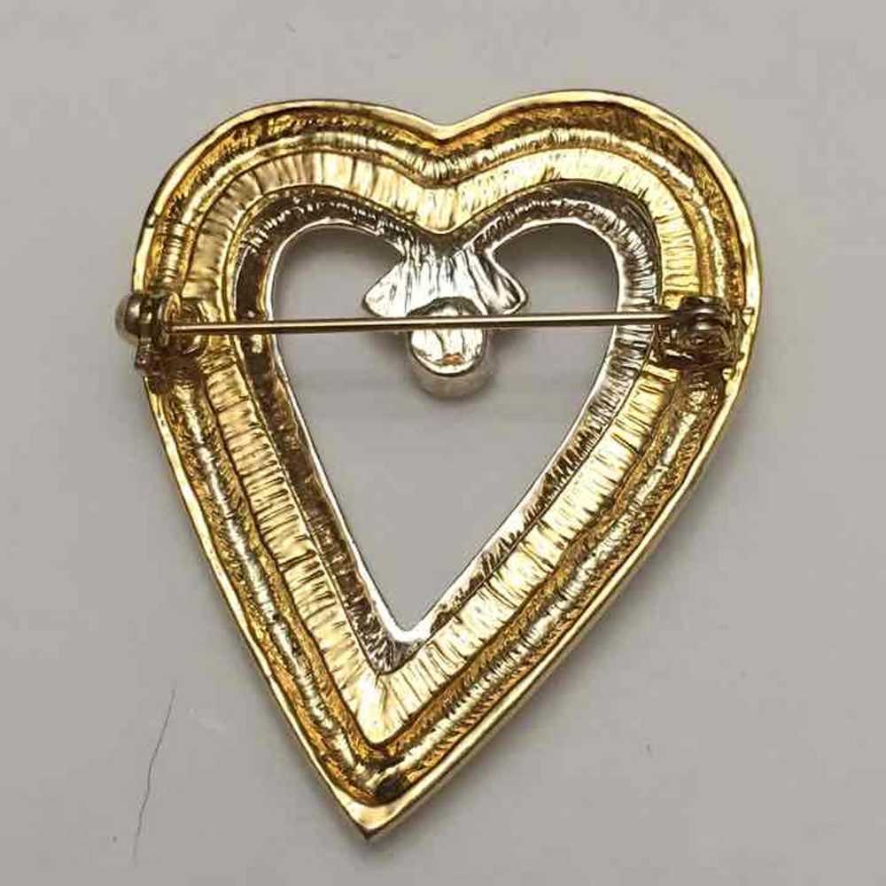 Vintage Gold Tone Heart Brooch Pin - image 3