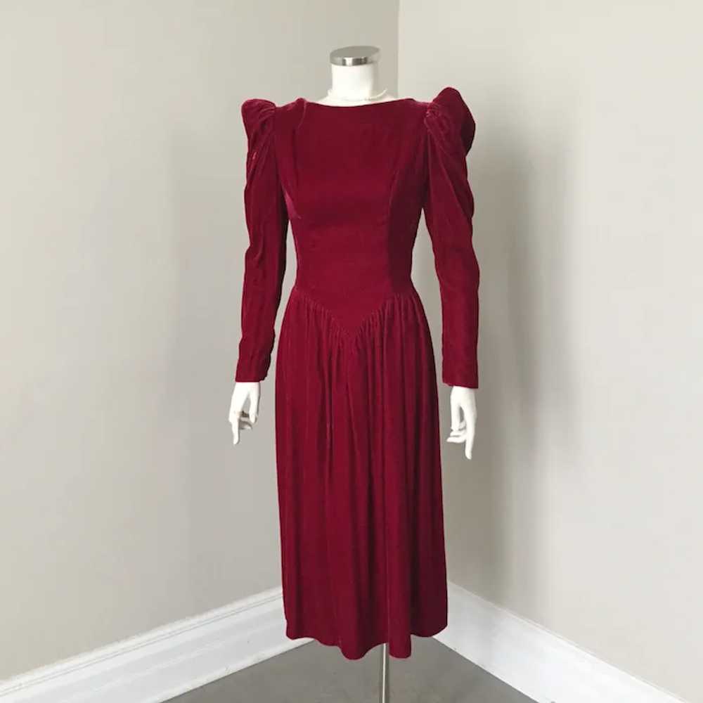 Vintage Late 1980s Maroon Velvet Dress with Enorm… - image 2