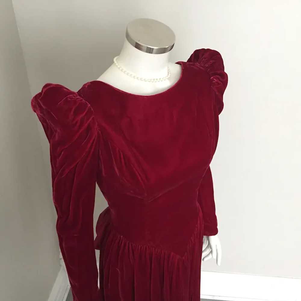 Vintage Late 1980s Maroon Velvet Dress with Enorm… - image 4