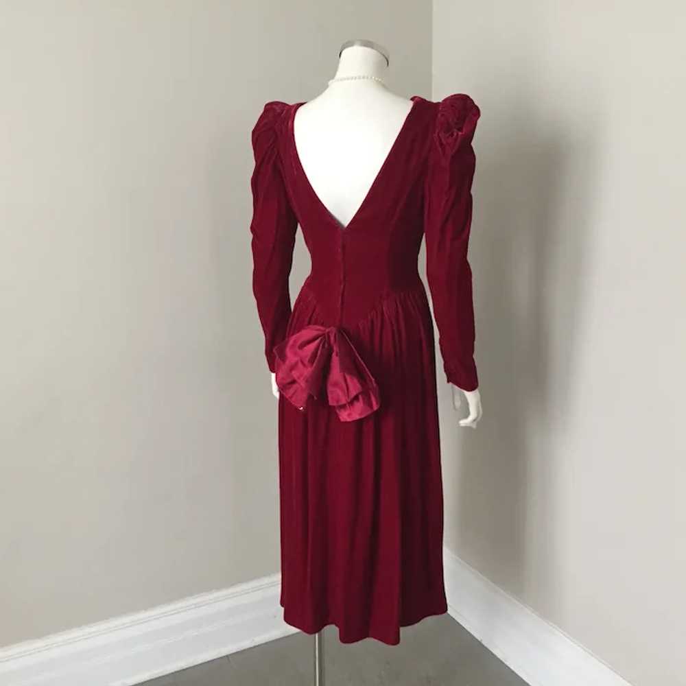 Vintage Late 1980s Maroon Velvet Dress with Enorm… - image 6