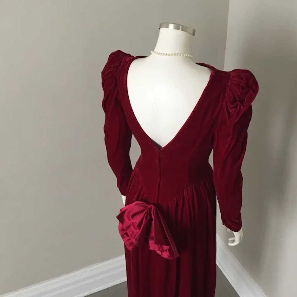 Vintage Late 1980s Maroon Velvet Dress with Enorm… - image 7