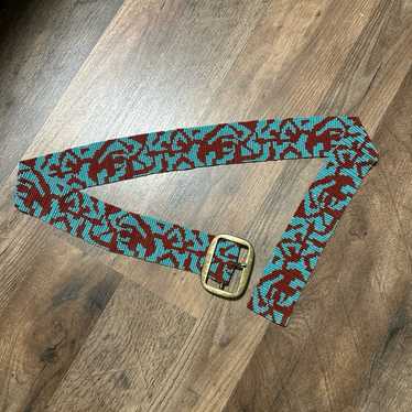 Vintage beaded belt 39” long coral and turquoise … - image 1