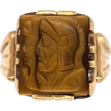 10K Yellow Gold Men's Tiger's Eye Quartz Double W… - image 1