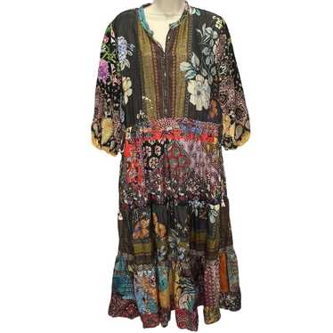 Johnny Was Tibby Patchwork Floral Silk Maxi Dress… - image 1