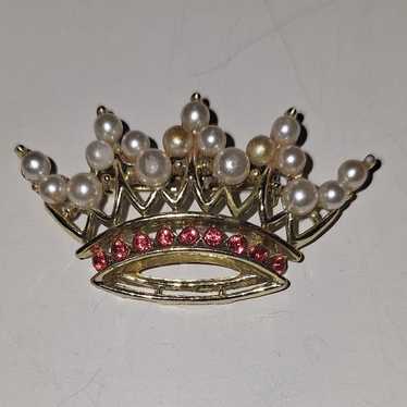 Tiara Crown Coronation Goldtone Pin Brooch - image 1