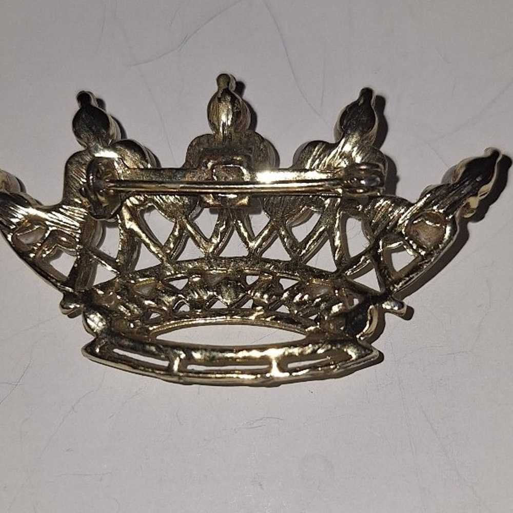 Tiara Crown Coronation Goldtone Pin Brooch - image 2