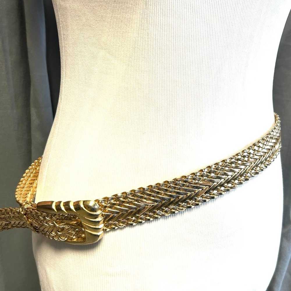 Pearl Vintage Metallic Braided Belt Gold Buckle 1… - image 7