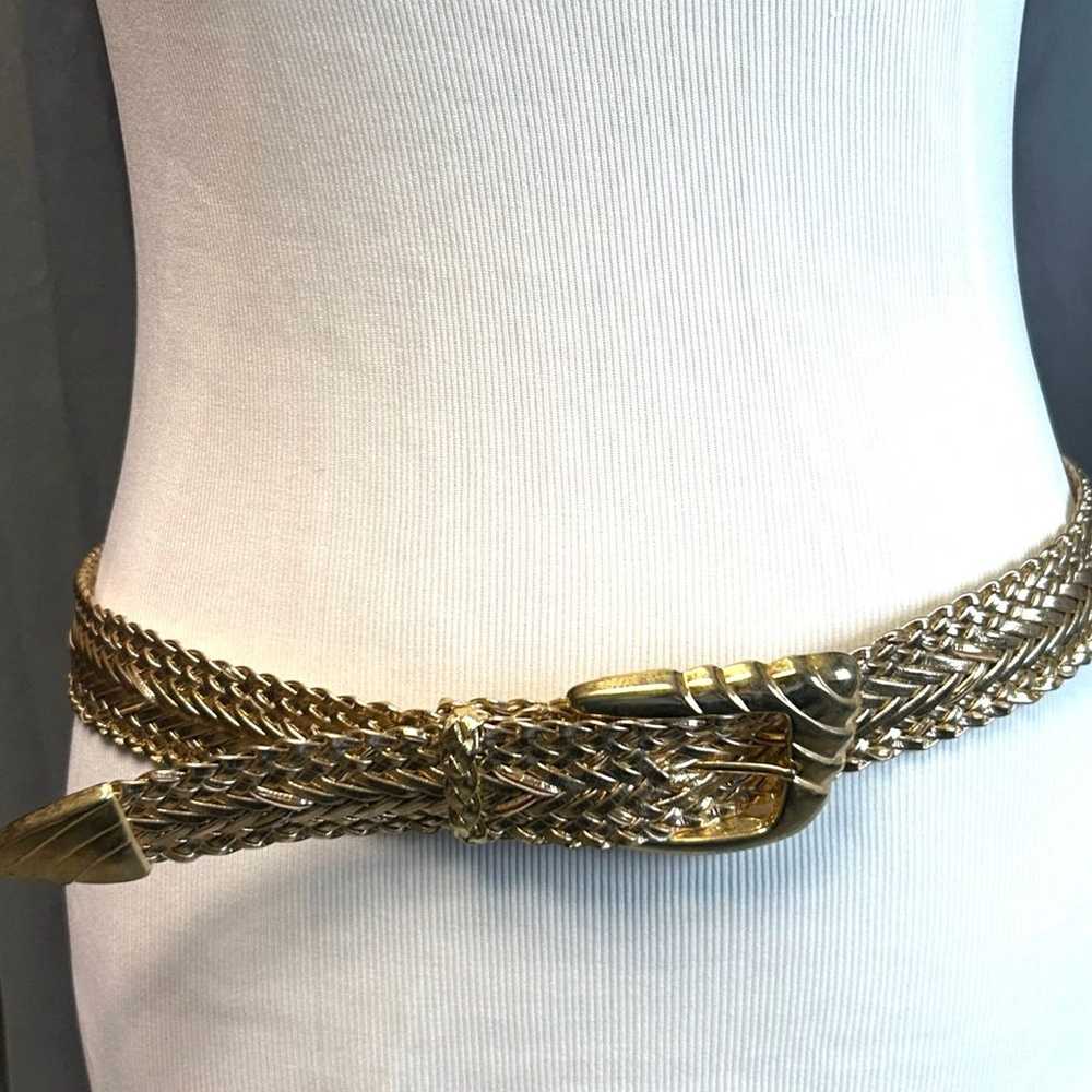 Pearl Vintage Metallic Braided Belt Gold Buckle 1… - image 8