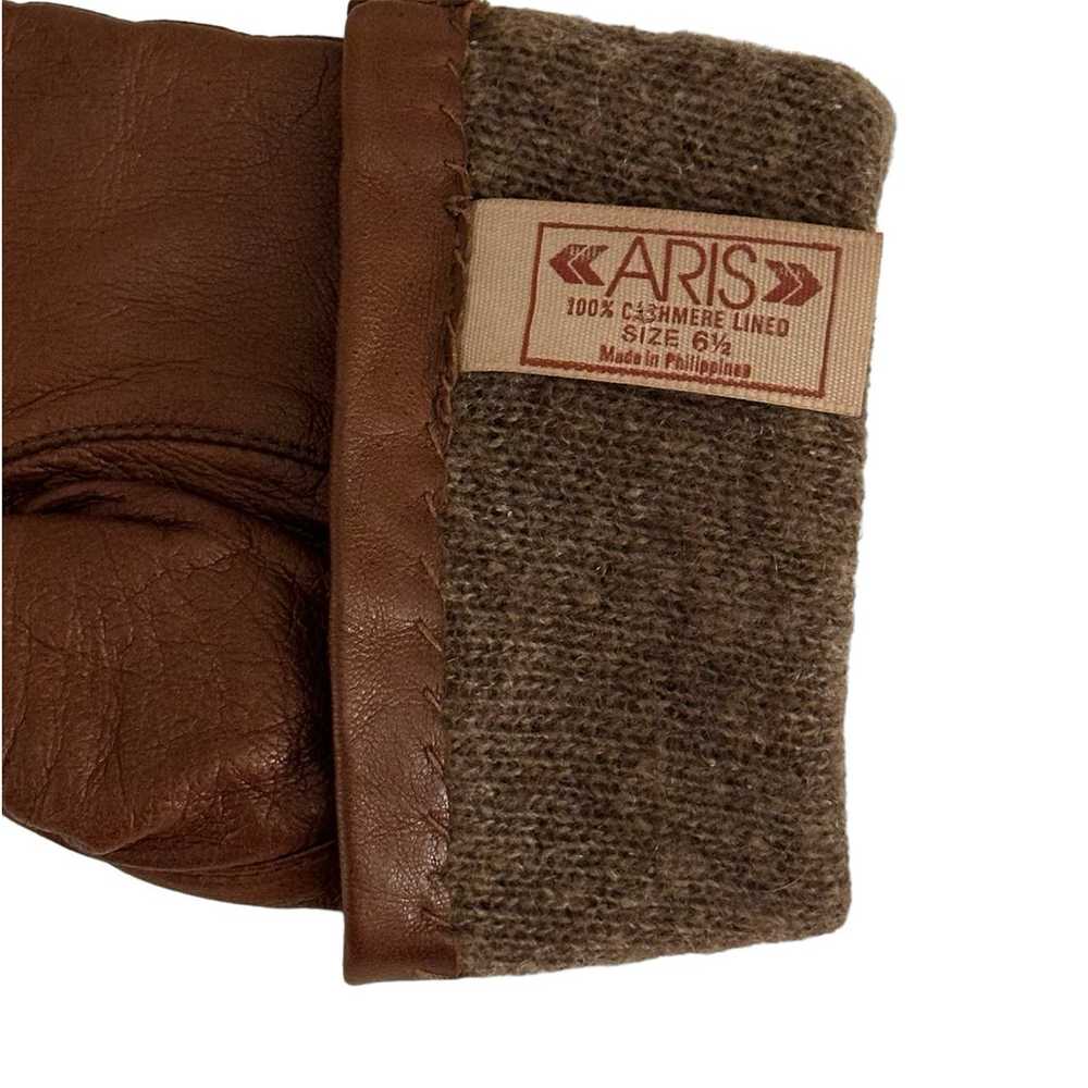 Vintage Aris Cashmere-Lined Brown Leather Gloves … - image 1