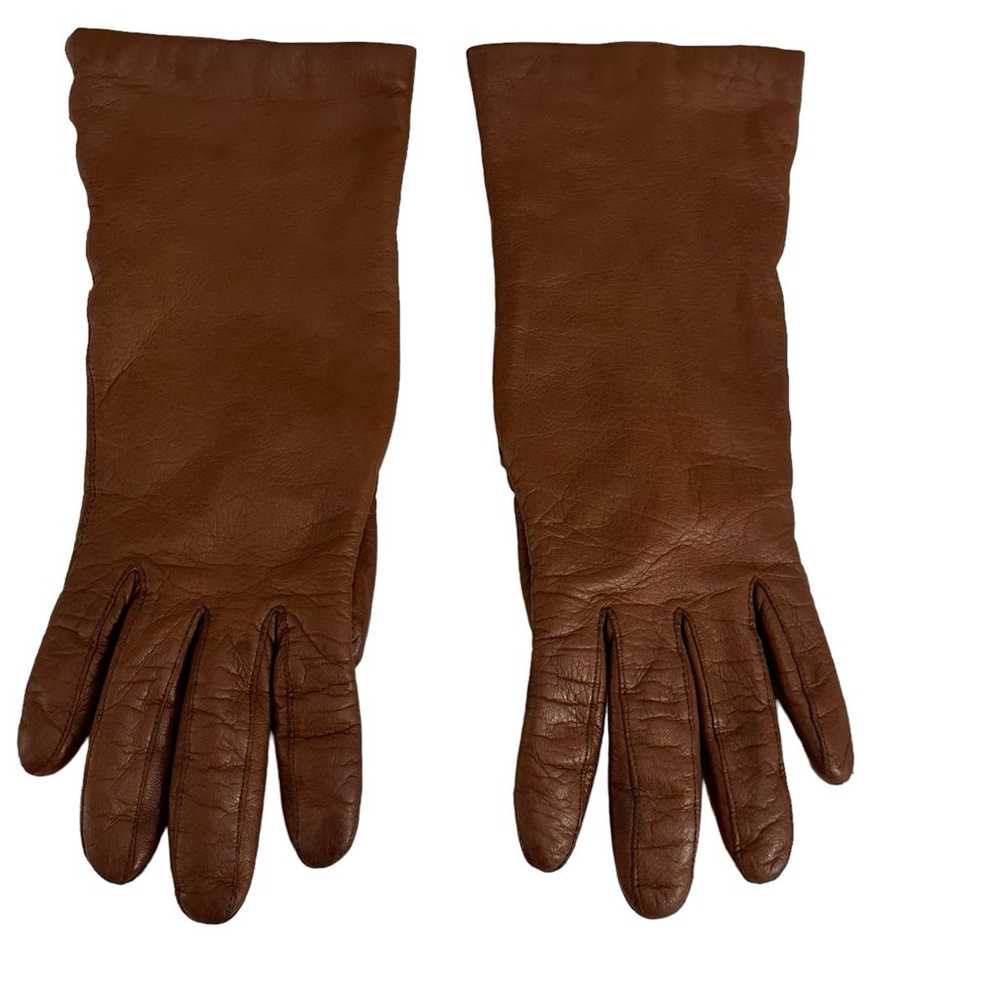 Vintage Aris Cashmere-Lined Brown Leather Gloves … - image 2