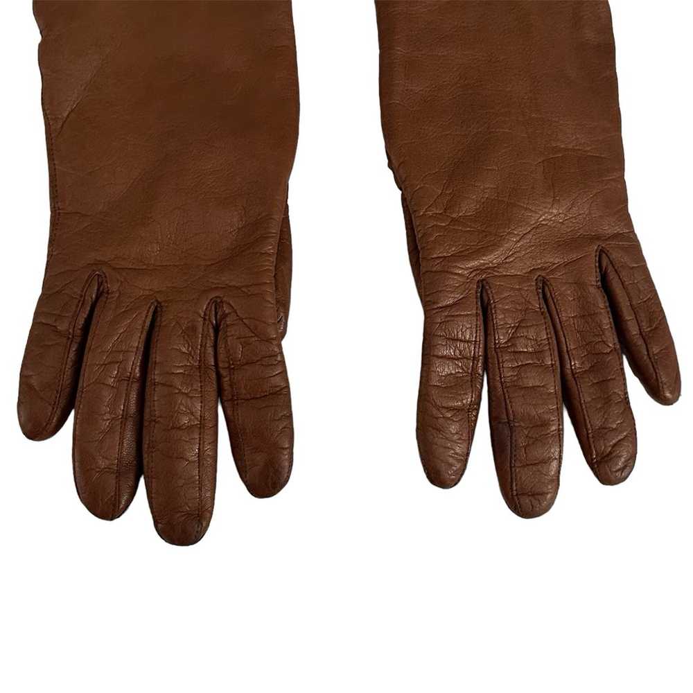 Vintage Aris Cashmere-Lined Brown Leather Gloves … - image 3