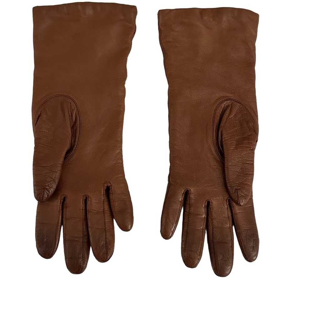 Vintage Aris Cashmere-Lined Brown Leather Gloves … - image 4