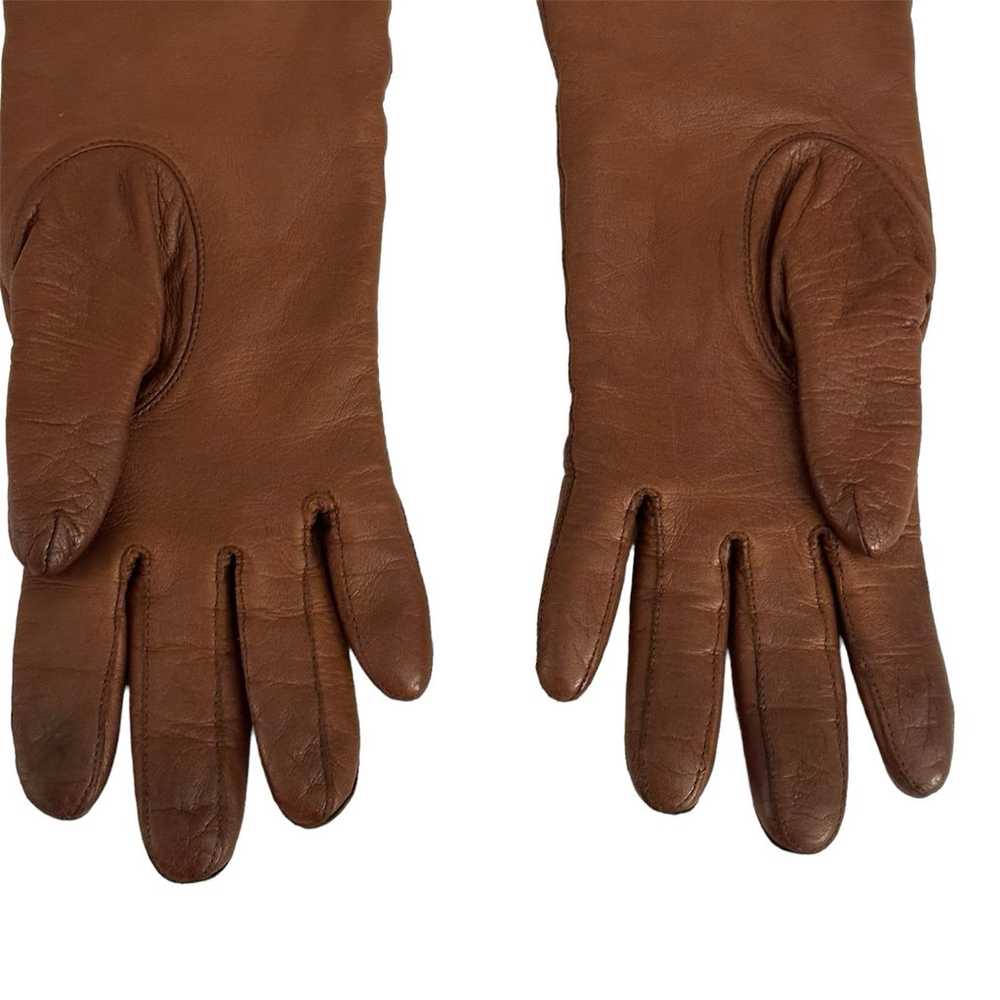 Vintage Aris Cashmere-Lined Brown Leather Gloves … - image 5