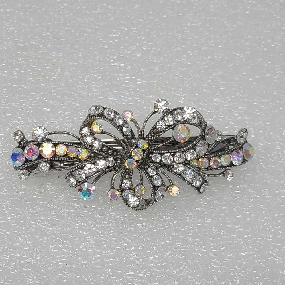 Vintage Rhinestone Butterfly Hair Barrette Clip - image 1