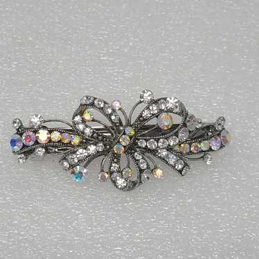 Vintage Rhinestone Butterfly Hair Barrette Clip - image 1