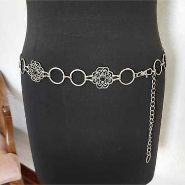 Vintage 90s Filigree Floral Gun Metal Belt - image 1