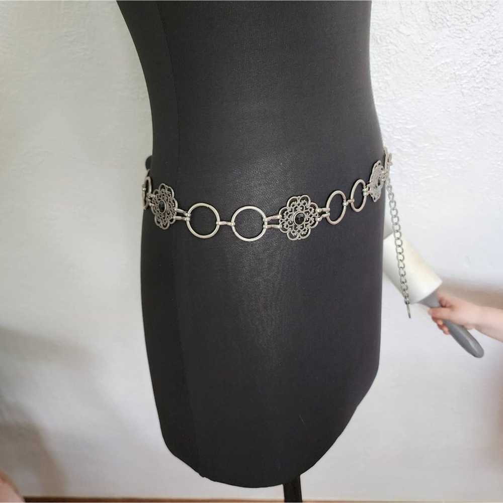 Vintage 90s Filigree Floral Gun Metal Belt - image 3