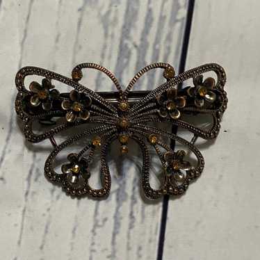 Vintage Metal  Butterfly Hair Barrette w/ Gemston… - image 1