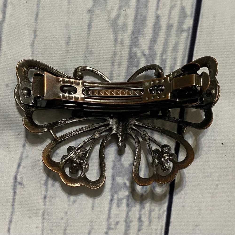 Vintage Metal  Butterfly Hair Barrette w/ Gemston… - image 2