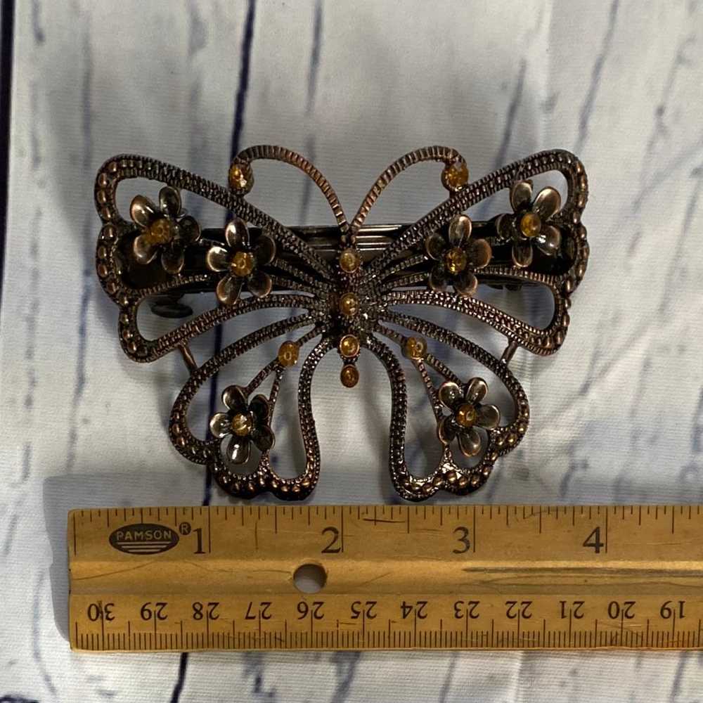 Vintage Metal  Butterfly Hair Barrette w/ Gemston… - image 3