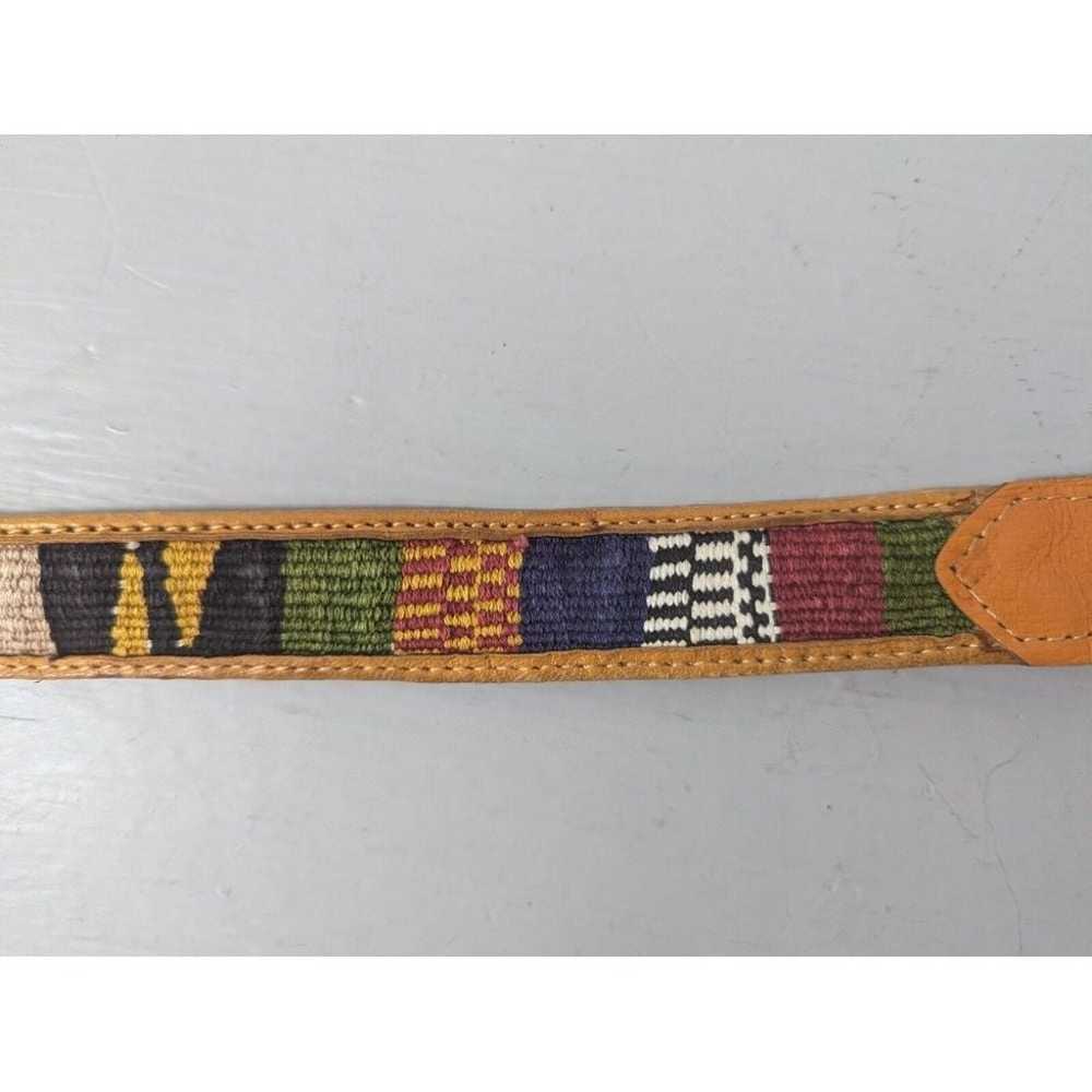 Vtg Unisex Belt 36 Multicolor Striped Woven Leath… - image 2