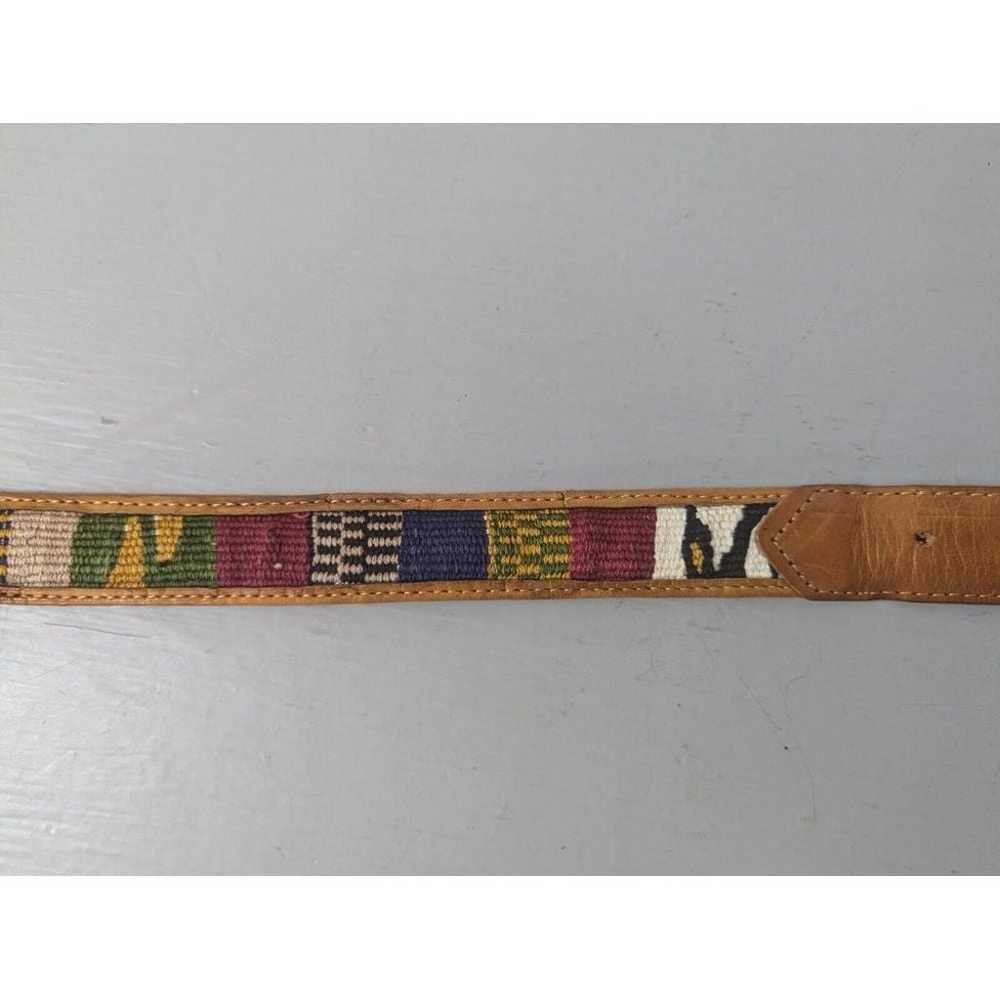 Vtg Unisex Belt 36 Multicolor Striped Woven Leath… - image 3