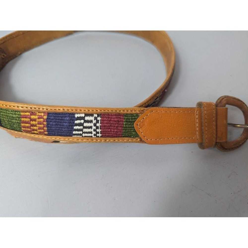 Vtg Unisex Belt 36 Multicolor Striped Woven Leath… - image 4