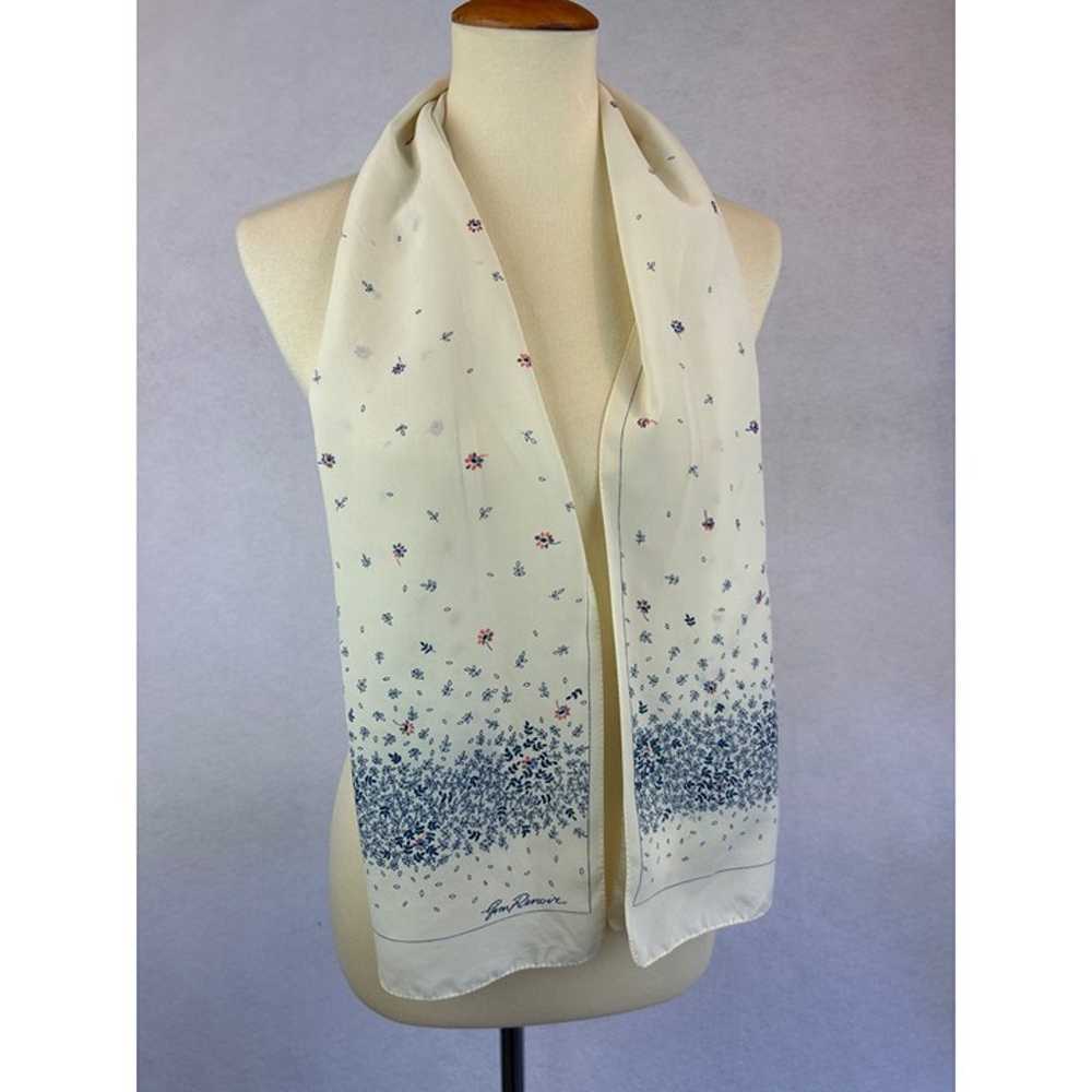 Vintage Jim Renoir Scarf Long Rectangle Ivory Blu… - image 2