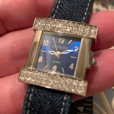 VINTAGE JOAN RIVERS WATCH RHINESTONES DENIM WATCH… - image 1