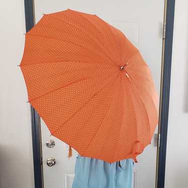 Vintage Orange Polka Dot Umbrella - image 1