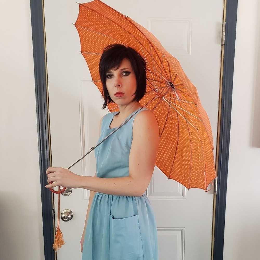 Vintage Orange Polka Dot Umbrella - image 2