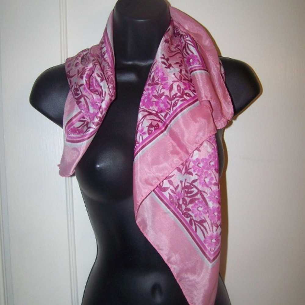 Vintage Square Floral Scarf Pink 27" x 27" Lovely - image 1