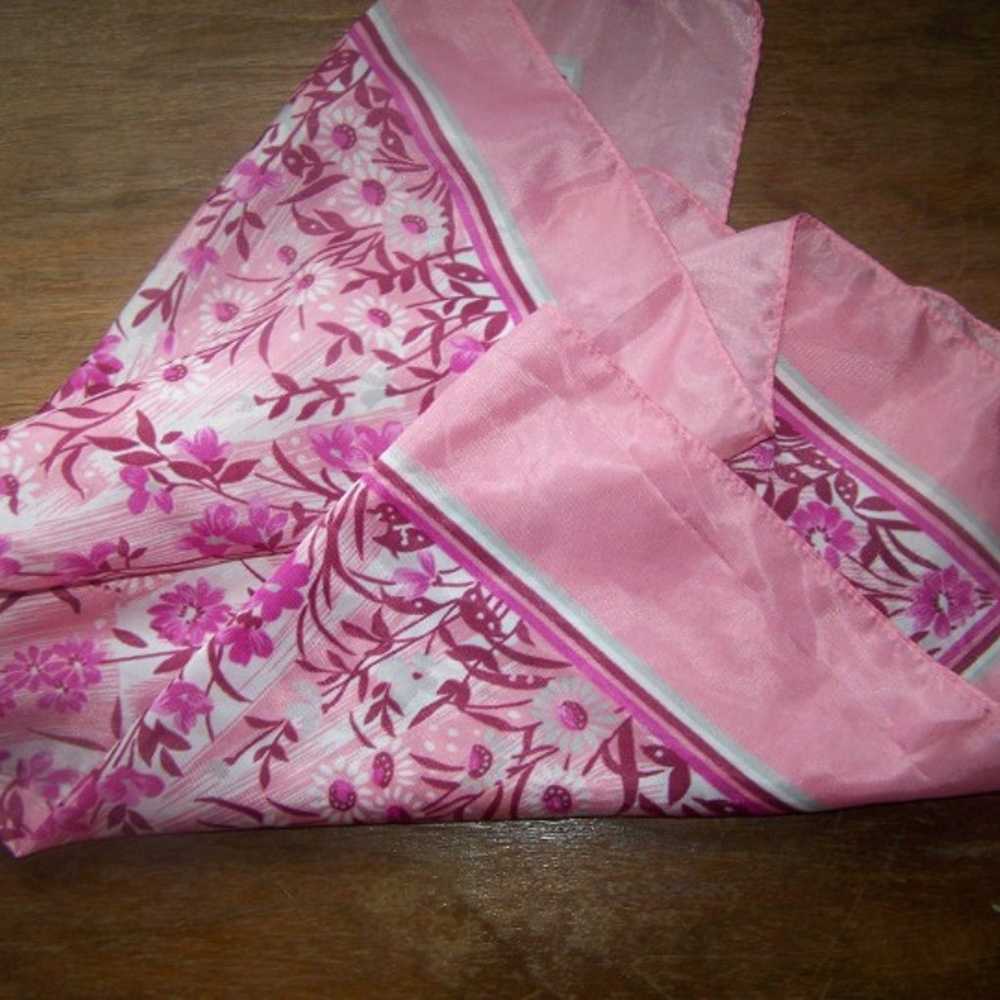 Vintage Square Floral Scarf Pink 27" x 27" Lovely - image 3