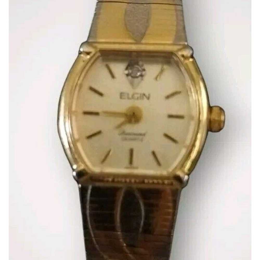 Vintage Ladies ELGIN Diamond Quartz Watch Two-Ton… - image 2