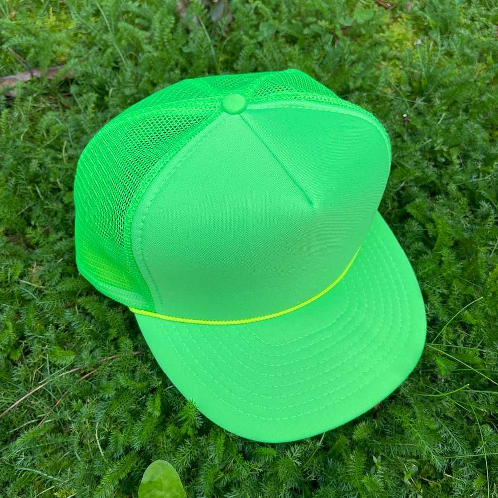 90s Vintage Otto Cap blank bright lime green snap… - image 1