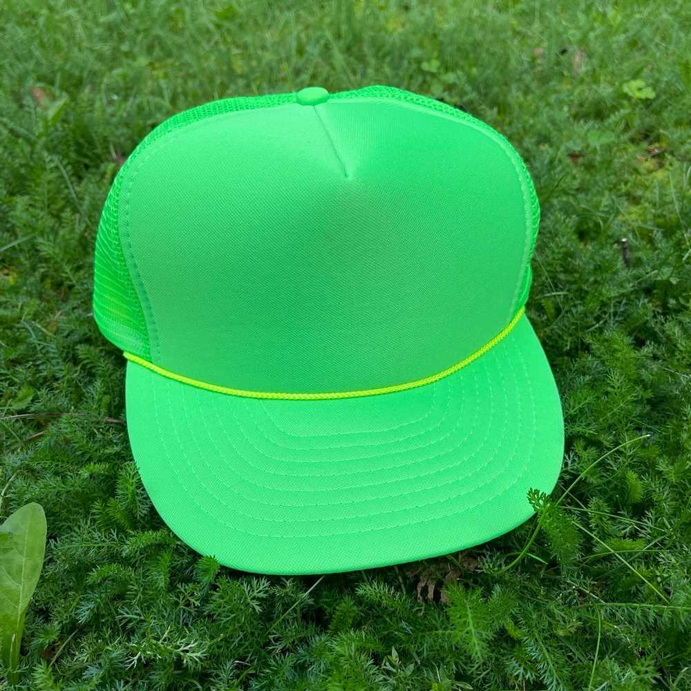 90s Vintage Otto Cap blank bright lime green snap… - image 2