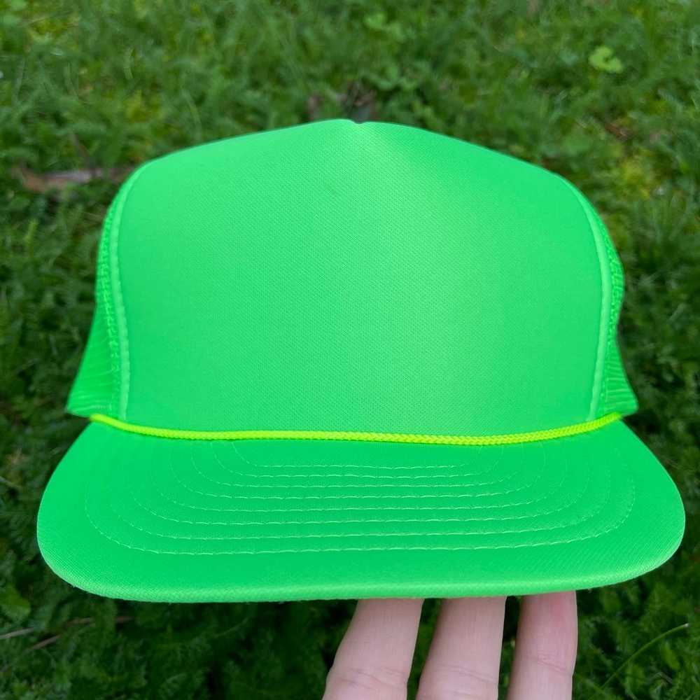 90s Vintage Otto Cap blank bright lime green snap… - image 3