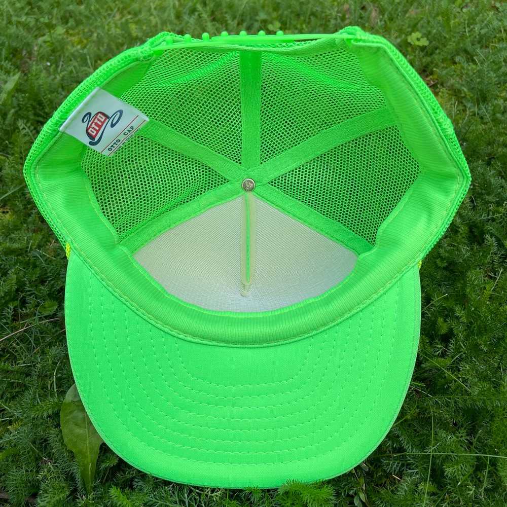 90s Vintage Otto Cap blank bright lime green snap… - image 5