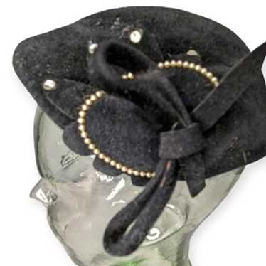 Vintage Black Velour Pinch Hat - image 1