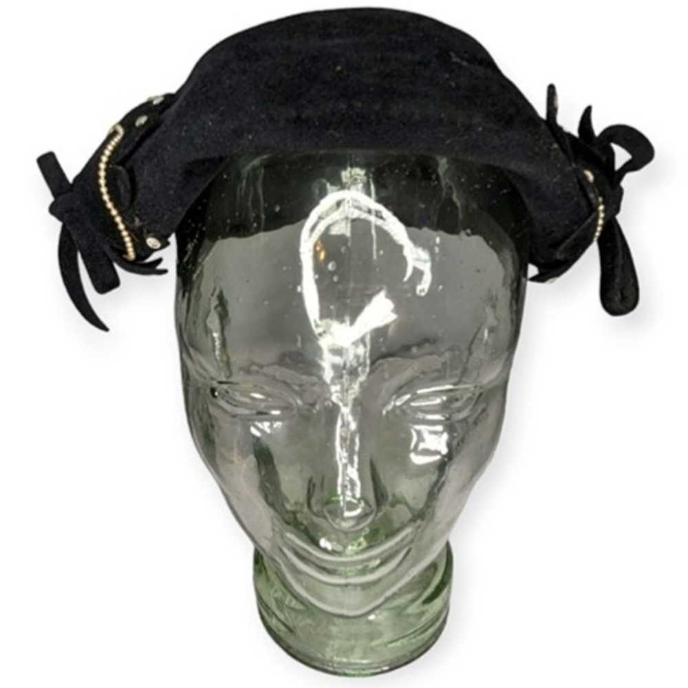 Vintage Black Velour Pinch Hat - image 2