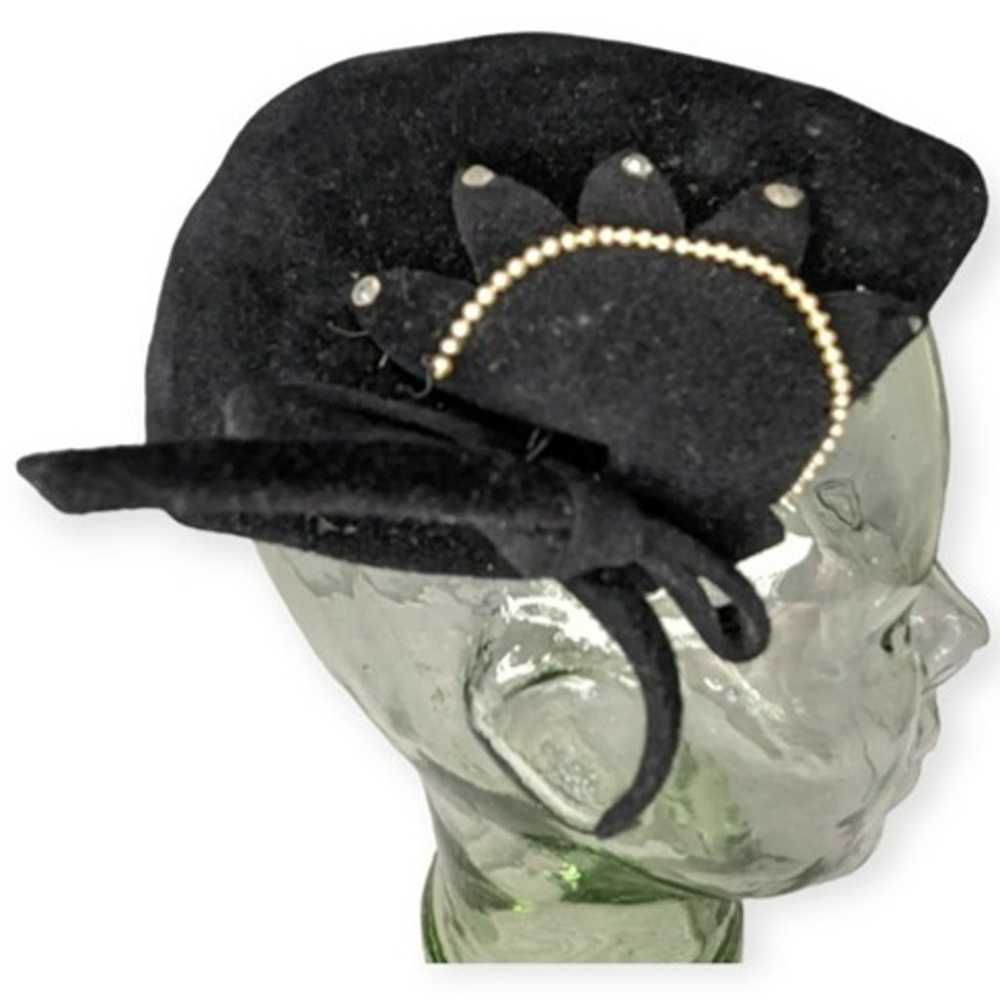 Vintage Black Velour Pinch Hat - image 7