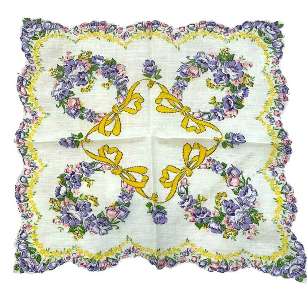 Vintage Floral Handkerchief Womens Hankie Scallop… - image 2