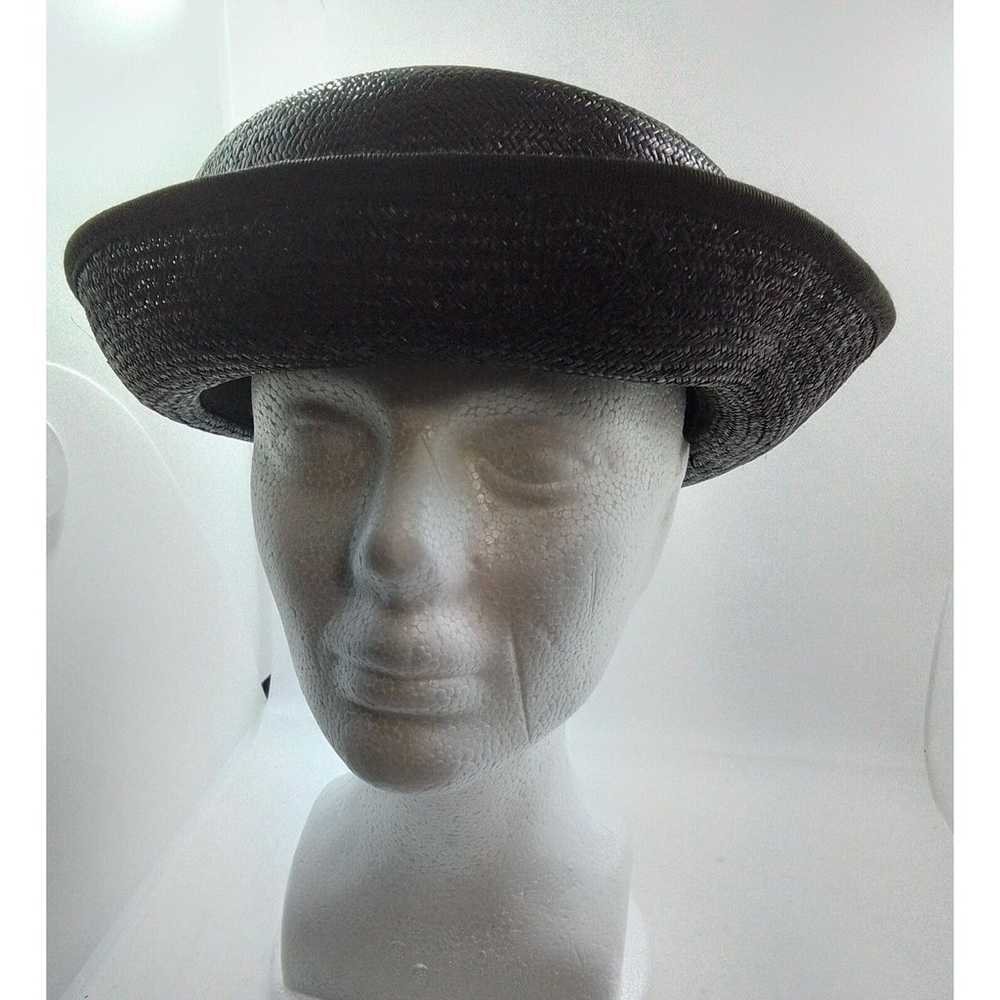 Ladies Vintage Black Straw Hat-With Netting - image 1