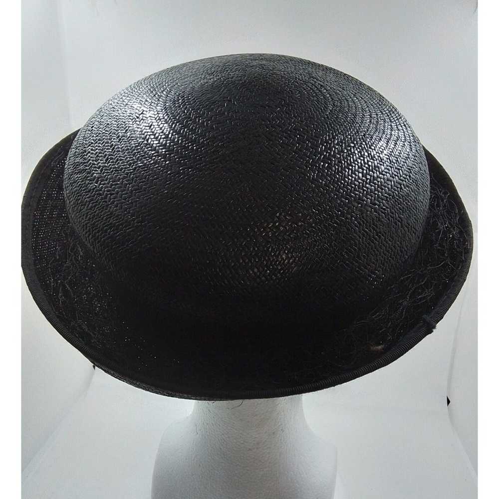 Ladies Vintage Black Straw Hat-With Netting - image 3