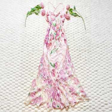 Vintage Y2K Silk Floral Beaded Dress - image 1