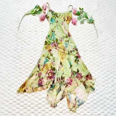 Vintage Italian Chiffon Floral Beaded Dress - image 1